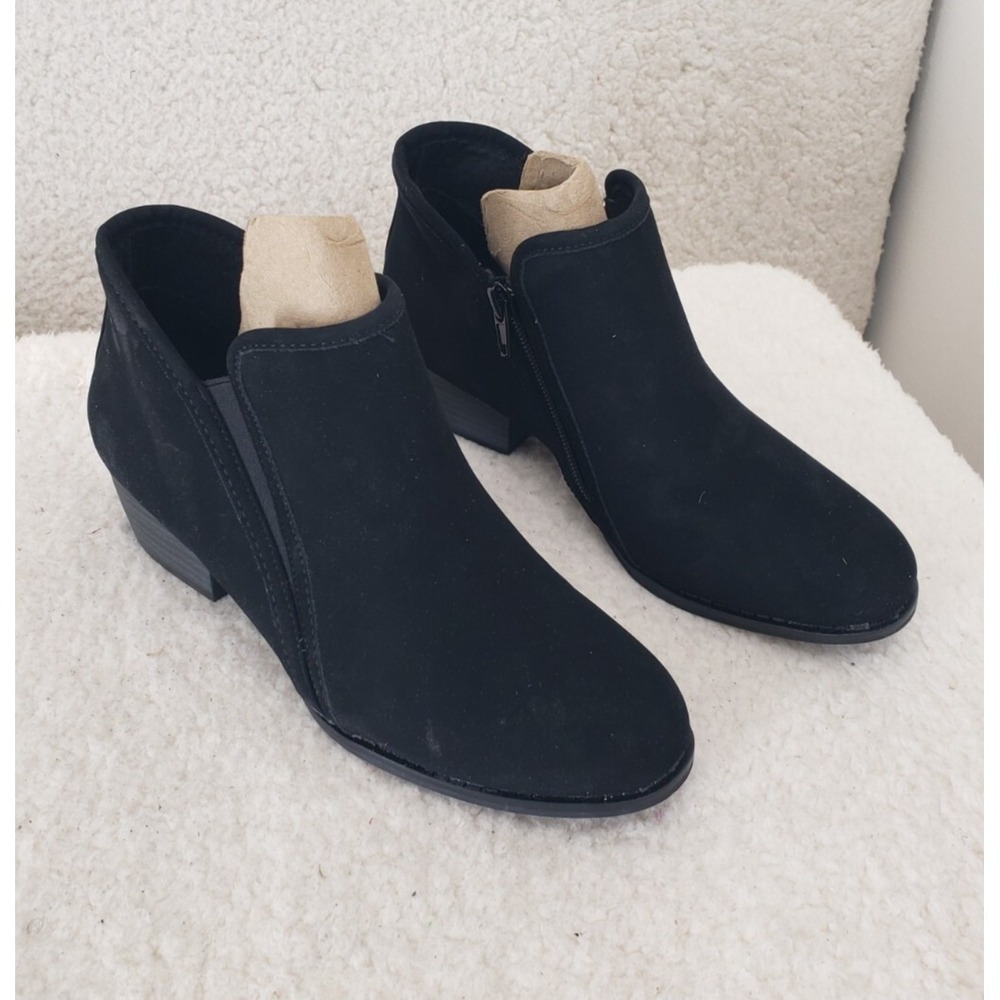 Esprit Women Boots 7M Black Faux Suede Zip Up Ankle Booties Block Heel Shoes